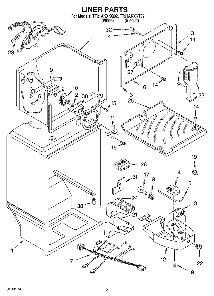 LINER Diagram and Parts List for TT21AKXKQ02  Estate Refrigerator