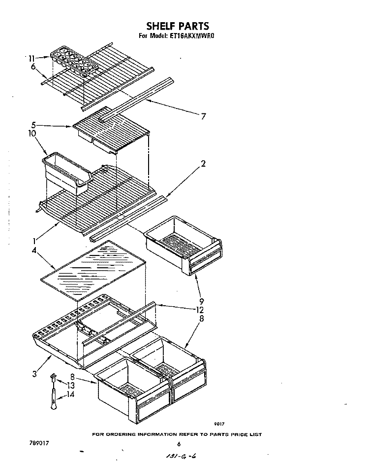 SHELF Diagram and Parts List for ET16AKXMWR0  Whirlpool Refrigerator