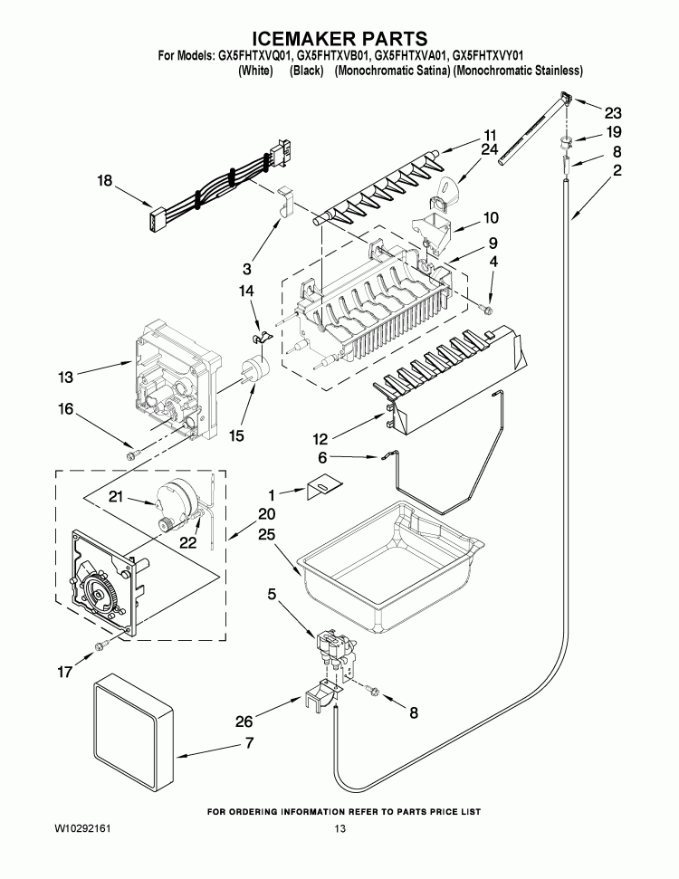 ICEMAKER PARTS Diagram and Parts List for GX5FHTXVA01  Whirlpool Refrigerator