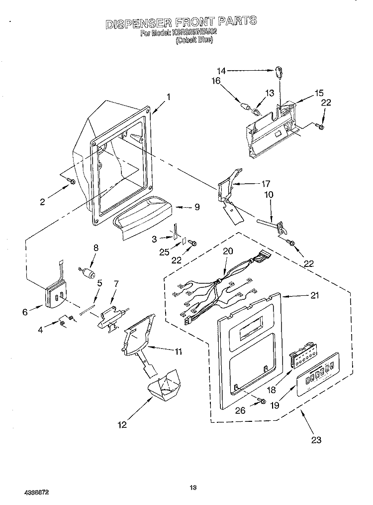 DISPENSER FRONT Diagram and Parts List for KSRS25IHBU02  KitchenAid Refrigerator