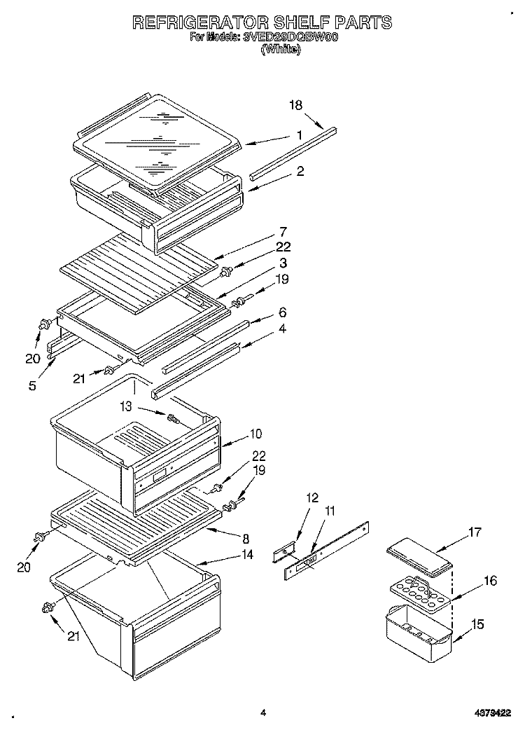 REFRIGERATOR SHELF Diagram and Parts List for 3VED29DQBW00  Whirlpool Refrigerator