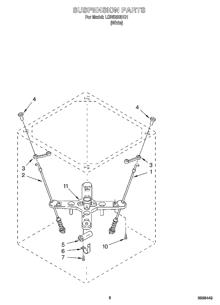 SUSPENSION Diagram and Parts List for LCR5232HQ1  Whirlpool Washer