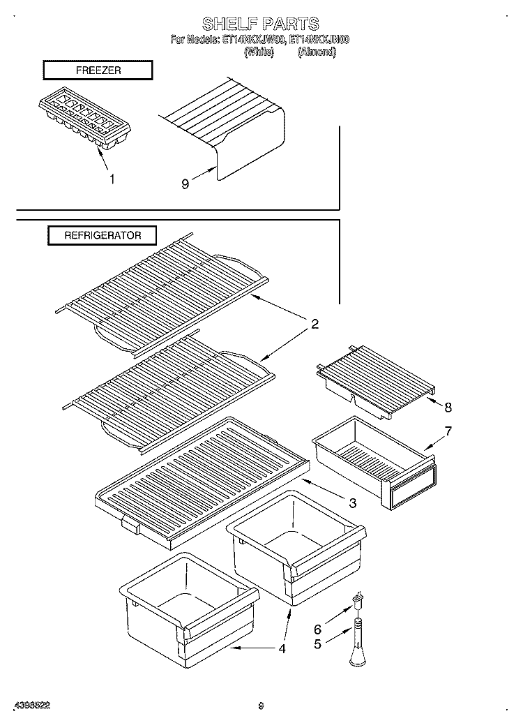 SHELF Diagram and Parts List for ET14NKXJN00  Whirlpool Refrigerator