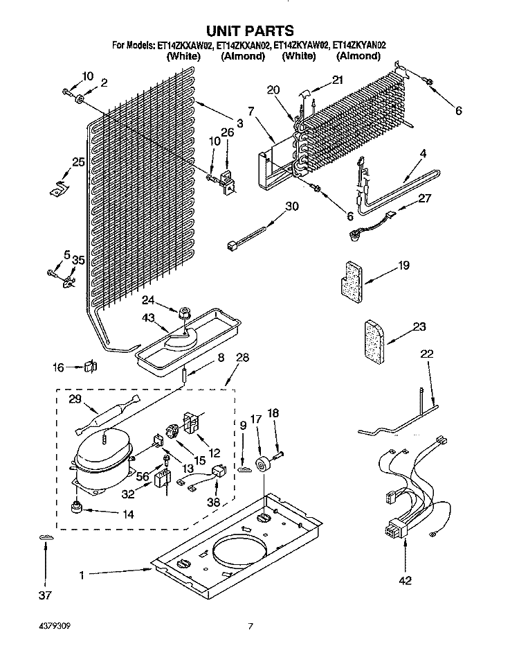 UNIT Diagram and Parts List for ET14ZKXAN02  Whirlpool Refrigerator