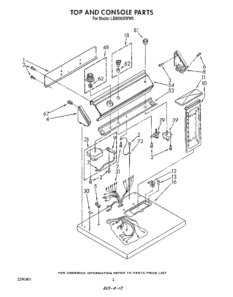 SECTION Diagram and Parts List for LE8600XWN0  Whirlpool Dryer
