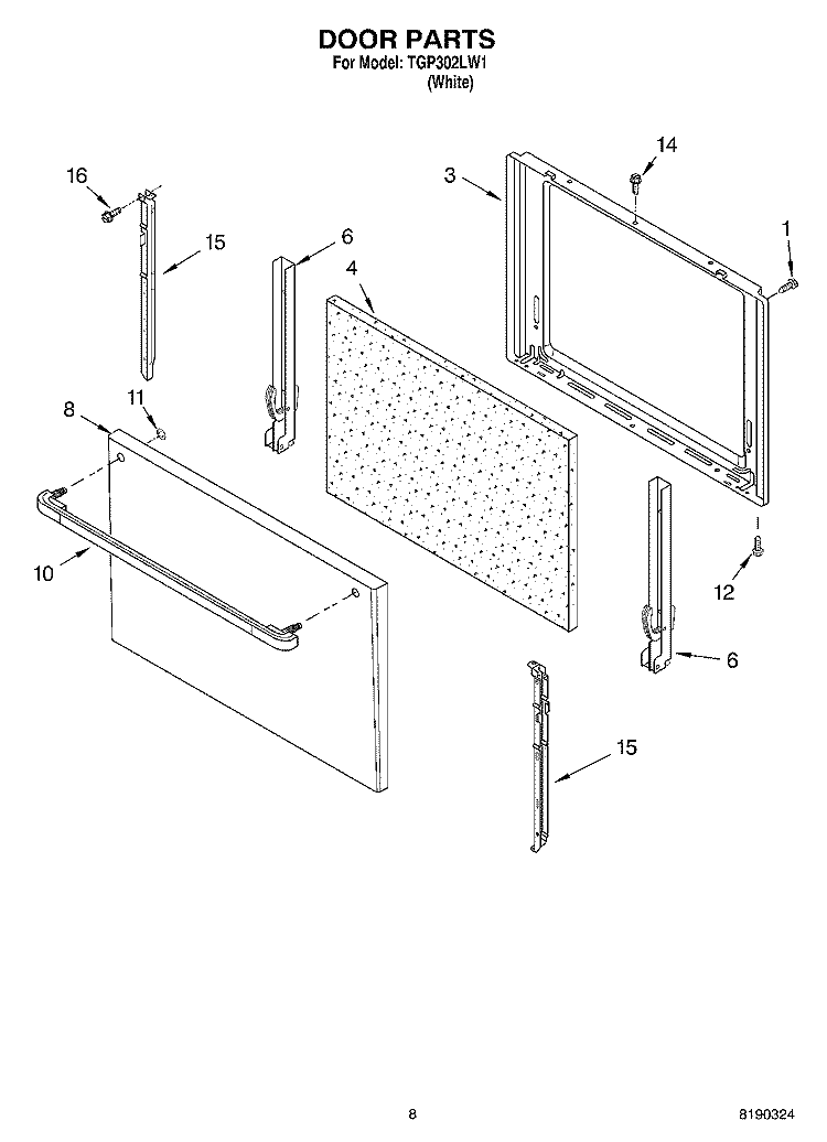 DOOR PARTS, MISCELLANEOUS PARTS Diagram and Parts List for TGP302LW1  Estate Range