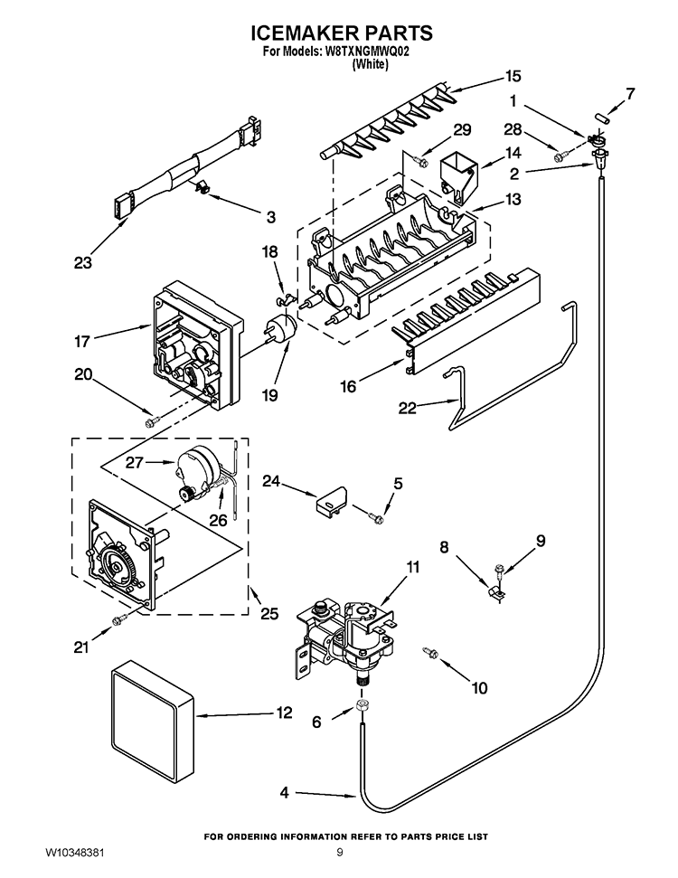ICEMAKER PARTS Diagram and Parts List for W8TXNGMWQ02  Whirlpool Refrigerator