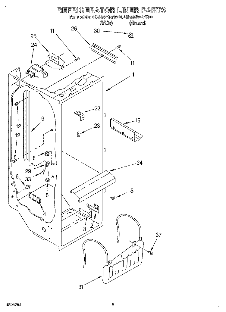 REFRIGERATOR LINER Diagram and Parts List for 4KSRS25QFW00  KitchenAid Refrigerator