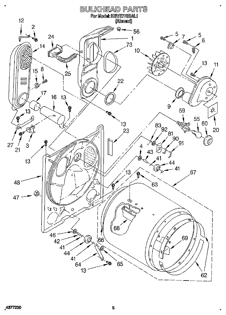 BULKHEAD Diagram and Parts List for KGYE778BAL1  KitchenAid Dryer