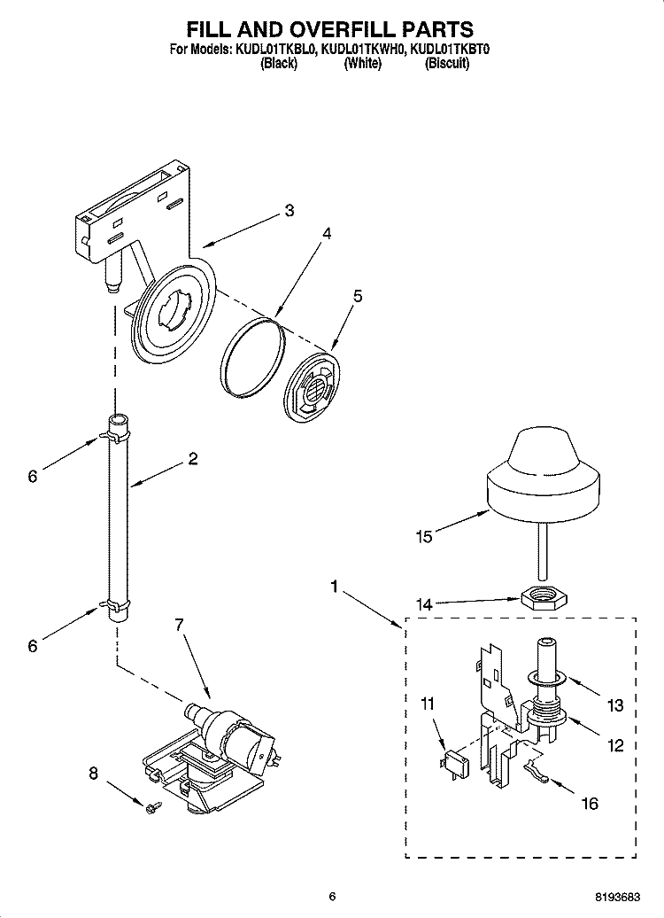 FILL AND OVERFILL PARTS Diagram and Parts List for KUDL01TKBL0  KitchenAid Dishwasher