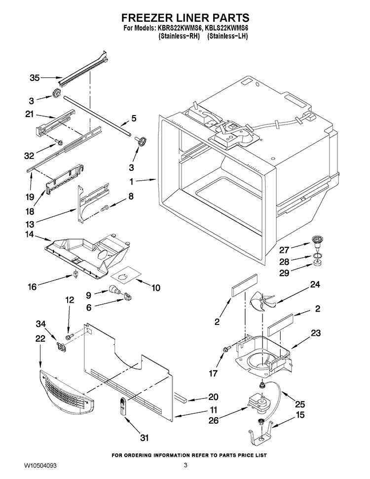 FREEZER LINER PARTS Diagram and Parts List for KBRS22KWMS6  KitchenAid Refrigerator