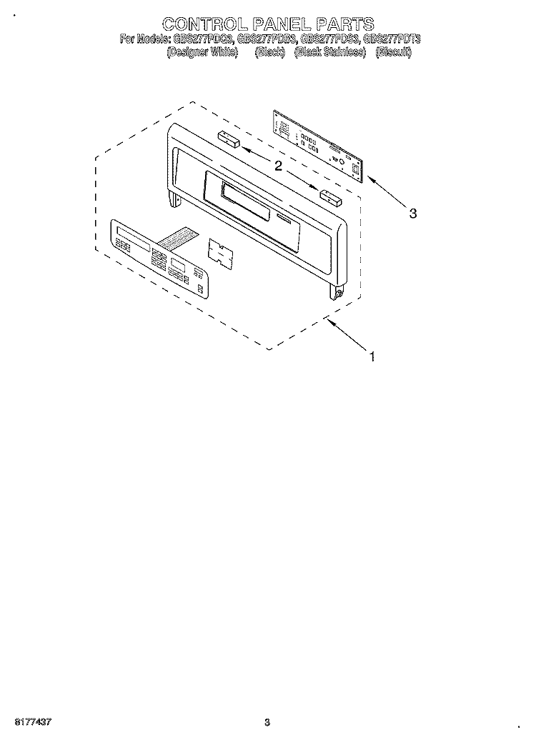 CONTROL PANEL Diagram and Parts List for GBS277PDB3  Whirlpool Wall Oven