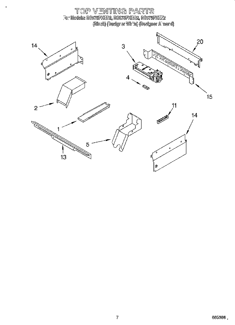 TOP VENTING, OPTIONAL Diagram and Parts List for RS675PXEQ2  Whirlpool Range