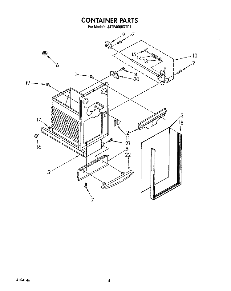 CONTAINER Diagram and Parts List for JJTU4600XTP1  Whirlpool Trash Compactor