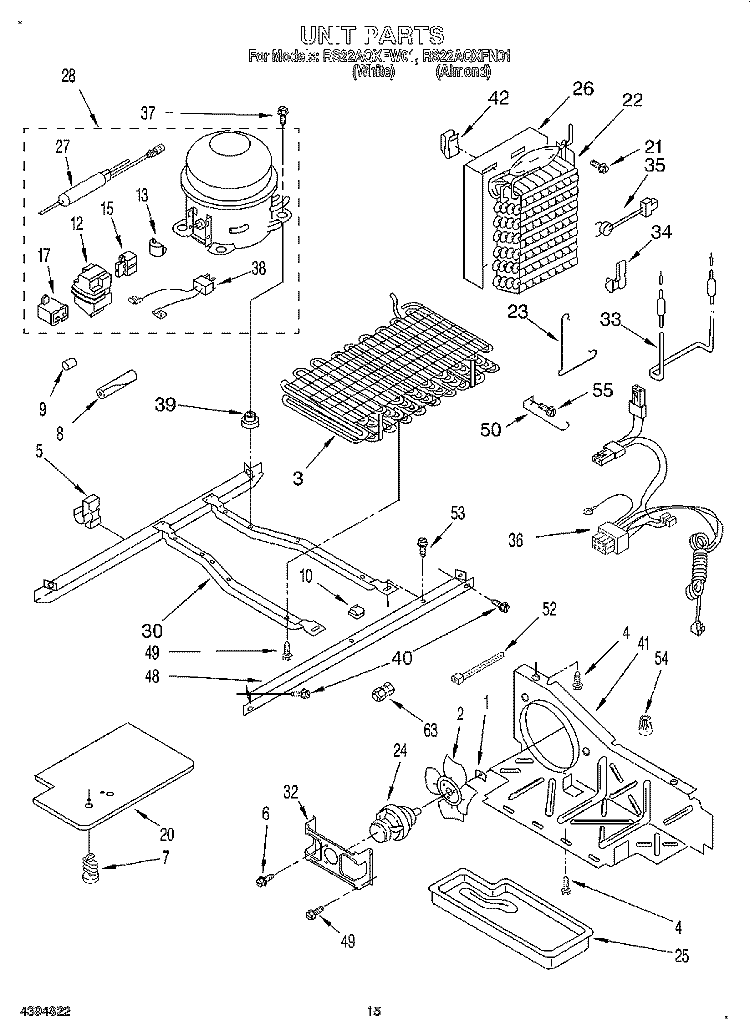 UNIT Diagram and Parts List for RS22AQXFN01  Roper Refrigerator