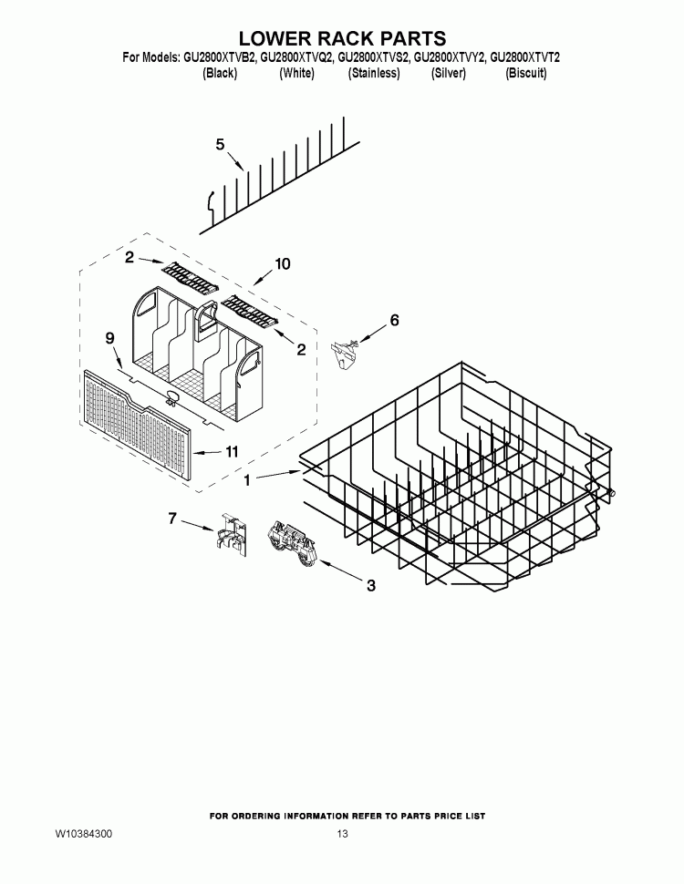 LOWER RACK PARTS Diagram and Parts List for GU2800XTVB2  Whirlpool Dishwasher