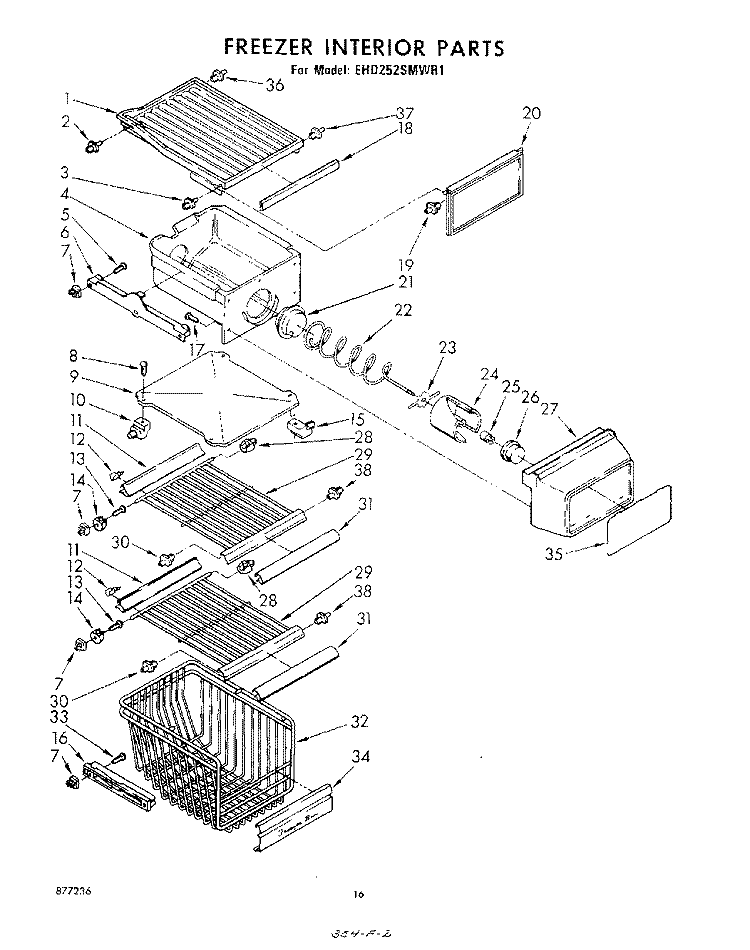 FREEZER INTERIOR Diagram and Parts List for EHD252SMWR1  Whirlpool Refrigerator