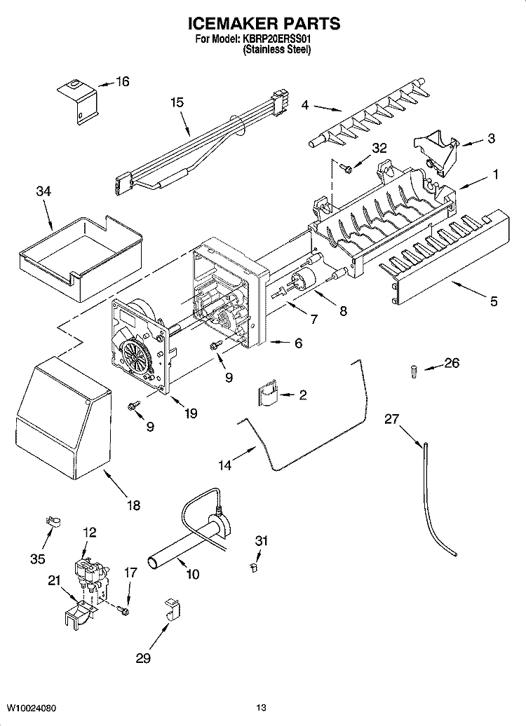 ICEMAKER PARTS Diagram and Parts List for KBRP20ERSS01  KitchenAid Refrigerator