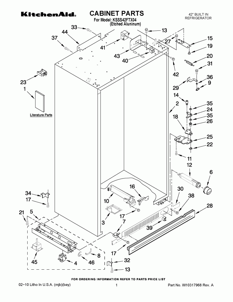 CABINET PARTS Diagram and Parts List for KSSS42FTX04  KitchenAid Refrigerator
