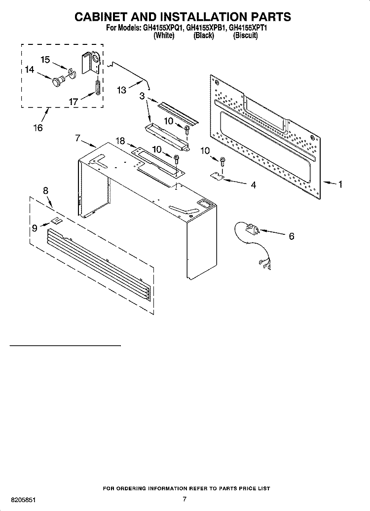 CABINET AND INSTALLATION PARTS Diagram and Parts List for GH4155XPQ1  Whirlpool Microwave