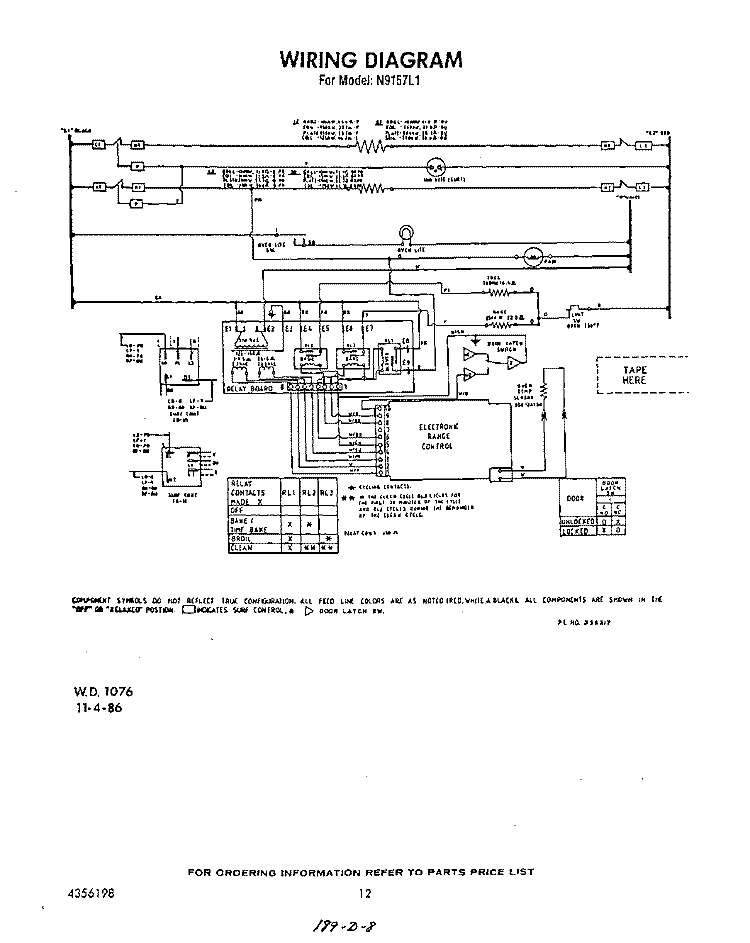 WIRING DIAGRAM Diagram and Parts List for N9157L1  Roper Range