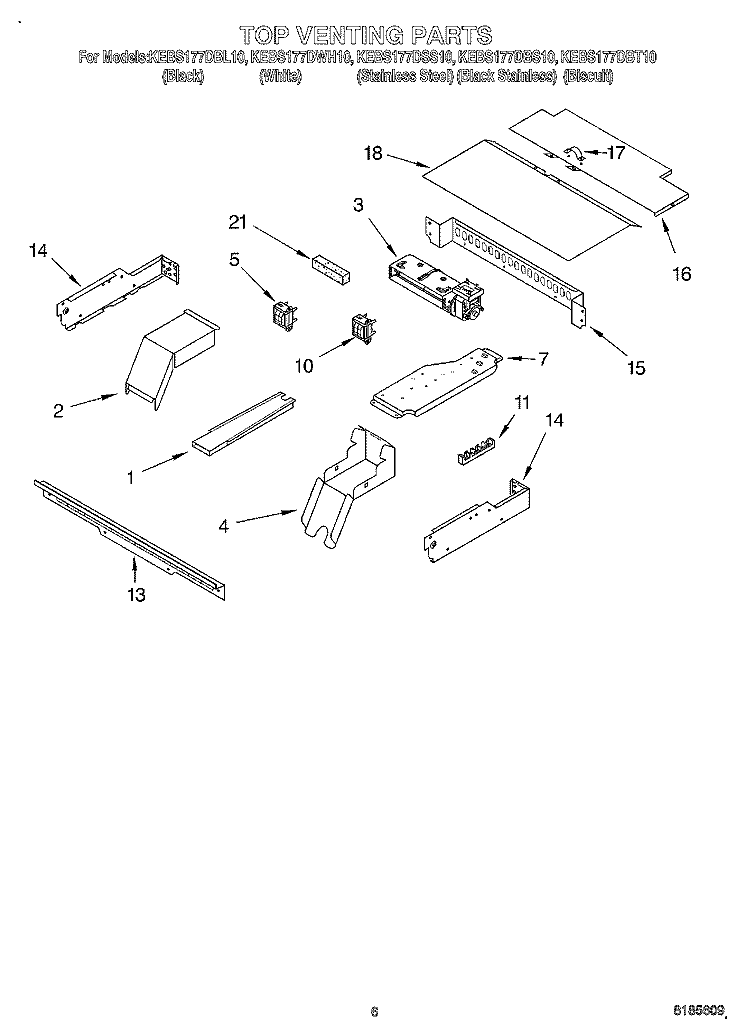 TOP VENTING, OPTIONAL Diagram and Parts List for KEBS177DSS10  KitchenAid Wall Oven
