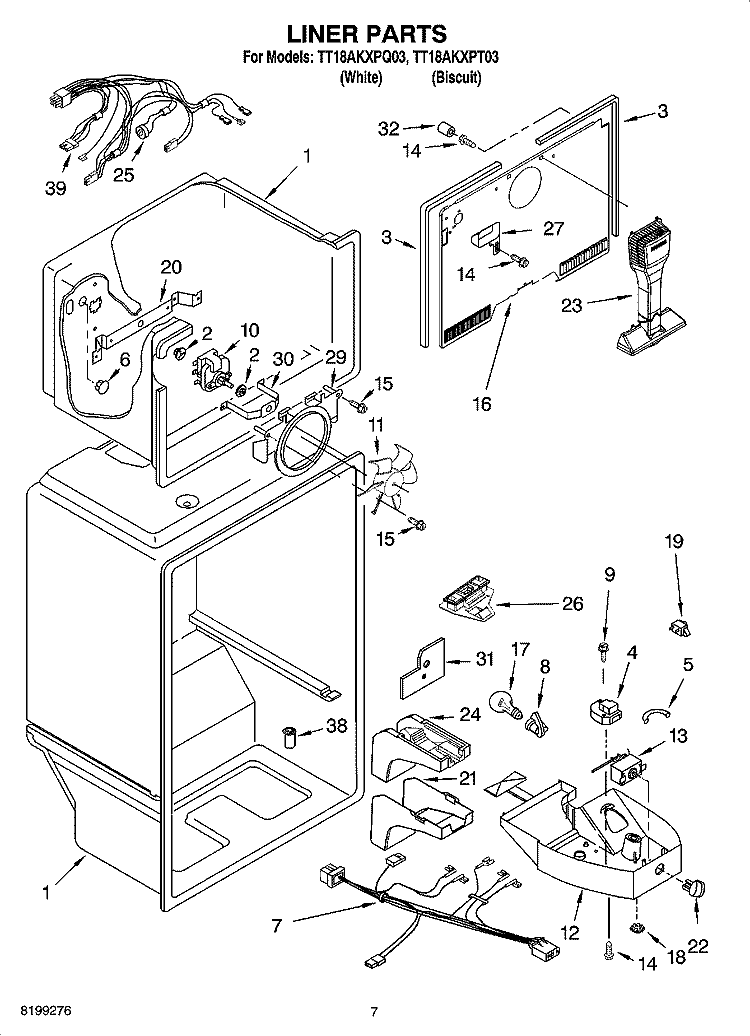 LINER PARTS Diagram and Parts List for TT18AKXPQ03  Estate Refrigerator