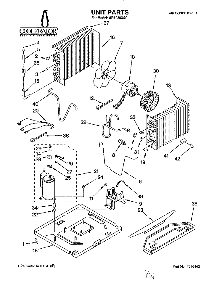 UNIT, LITERATURE Diagram and Parts List for AR1230XA0  Whirlpool Air Conditioner
