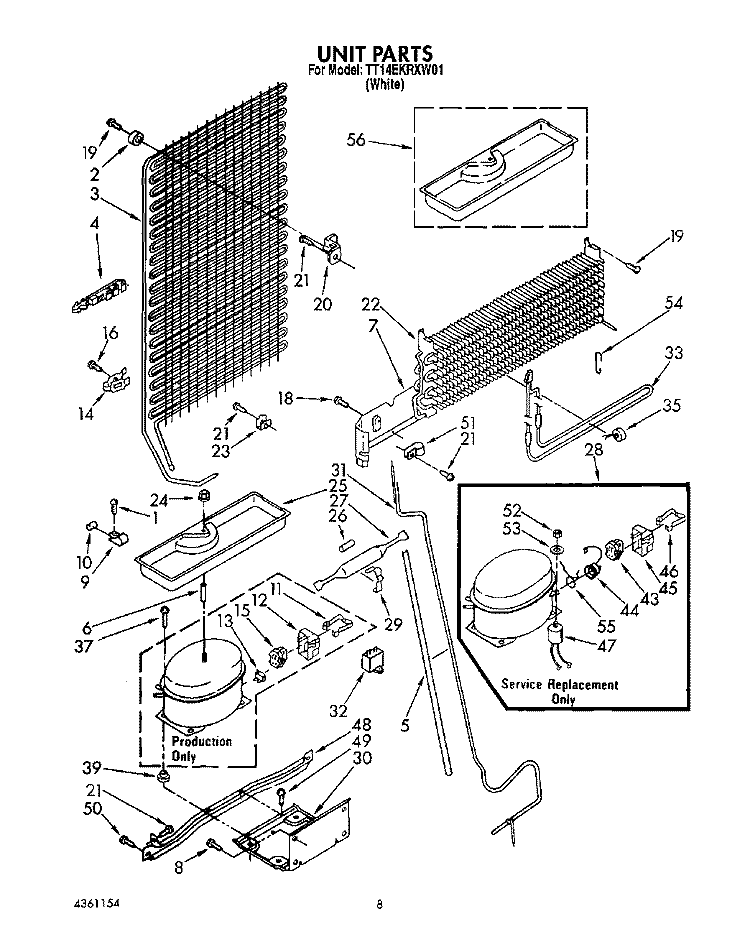 UNIT Diagram and Parts List for TT14EKRXW01  Estate Refrigerator