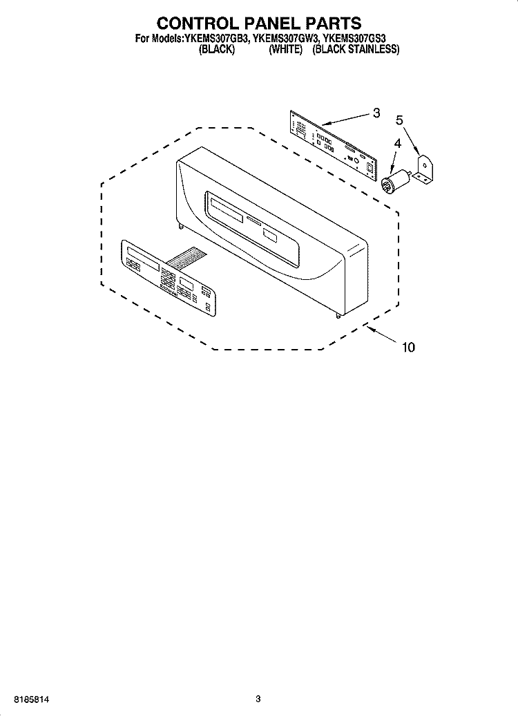 CONTROL PANEL PARTS Diagram and Parts List for YKEMS307GS3  KitchenAid Microwave Oven Combo