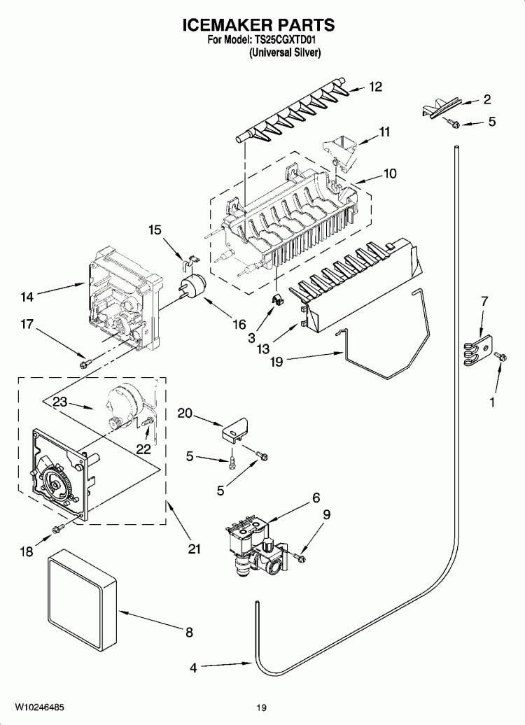 ICEMAKER PARTS, OPTIONAL PARTS (NOT INCLUDED) Diagram and Parts List for TS25CGXTD01  Estate Refrigerator