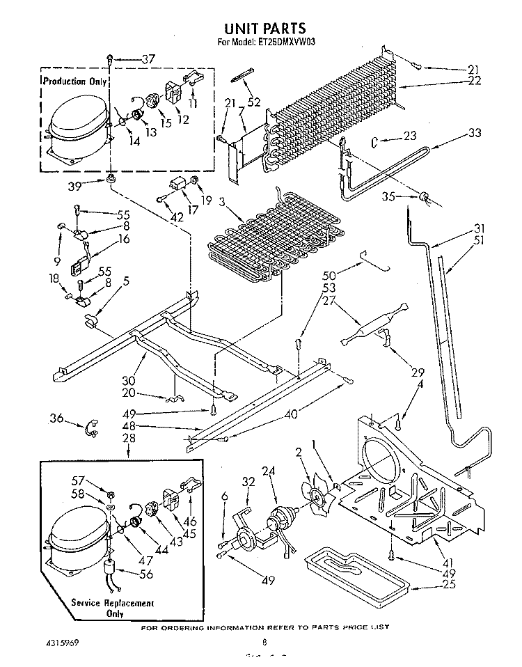 UNIT Diagram and Parts List for ET25DMXVW03  Whirlpool Refrigerator