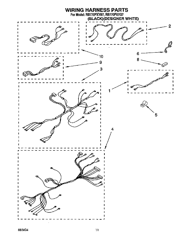 WIRING HARNESS Diagram and Parts List for RB770PXYB7  Whirlpool Wall Oven