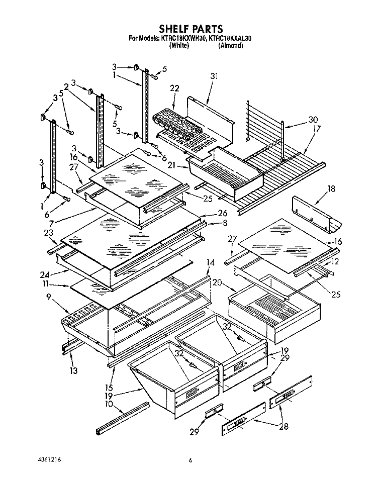 SHELF, LIT/OPTIONAL Diagram and Parts List for KTRC18KXWH30  KitchenAid Refrigerator
