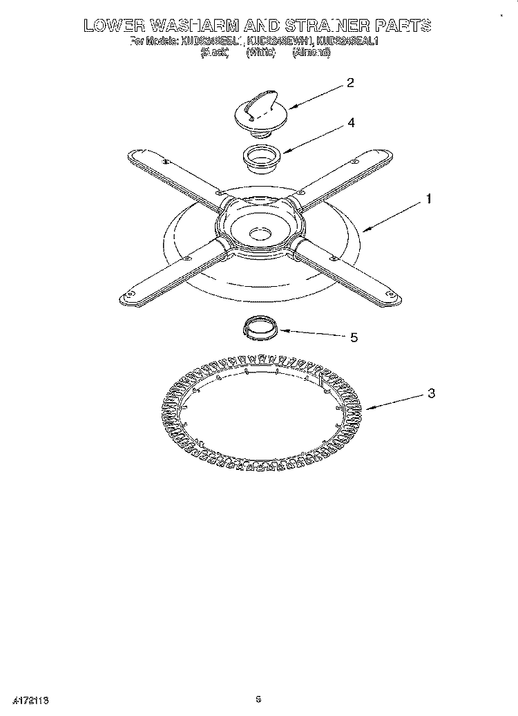 LOWER WASHARM AND STRAINER Diagram and Parts List for KUDS24SEAL1  KitchenAid Dishwasher