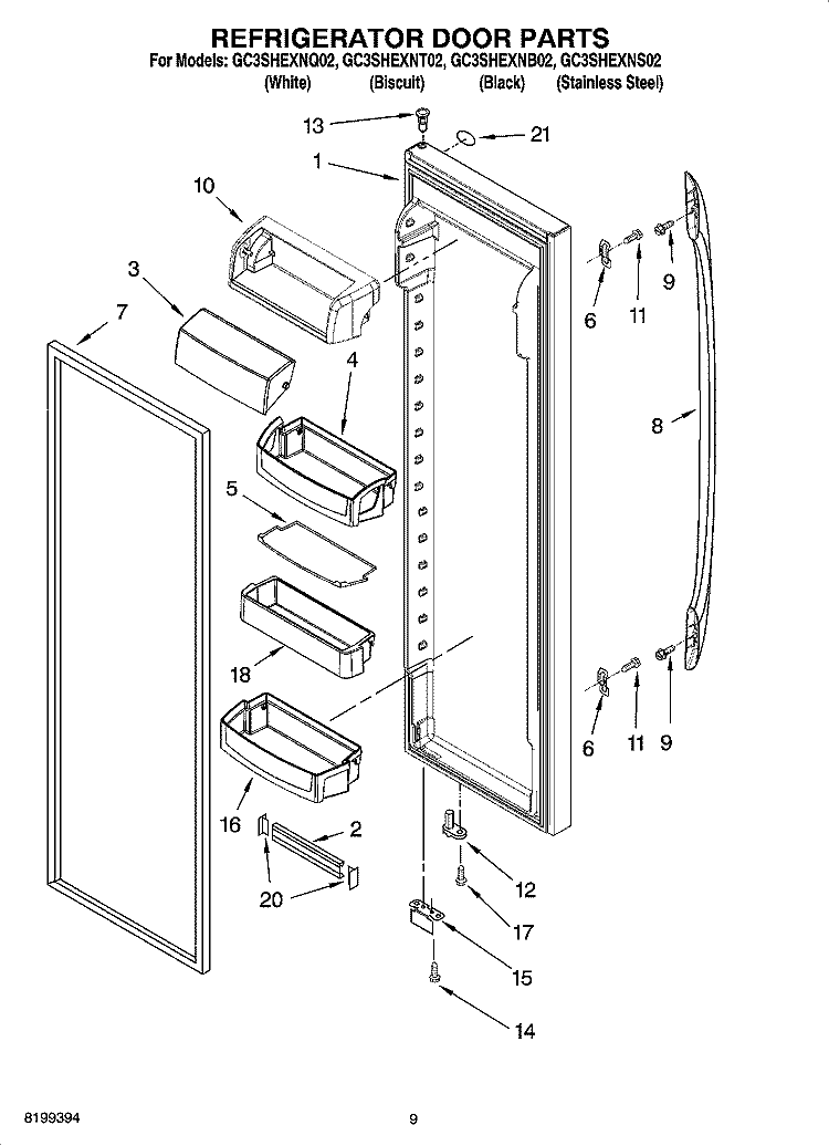 REFRIGERATOR DOOR PARTS Diagram and Parts List for GC3SHEXNT02  Whirlpool Refrigerator