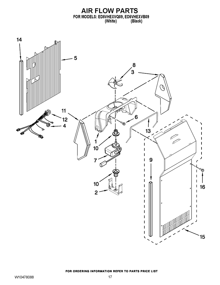 AIR FLOW PARTS Diagram and Parts List for ED5VHEXVB09  Whirlpool Refrigerator