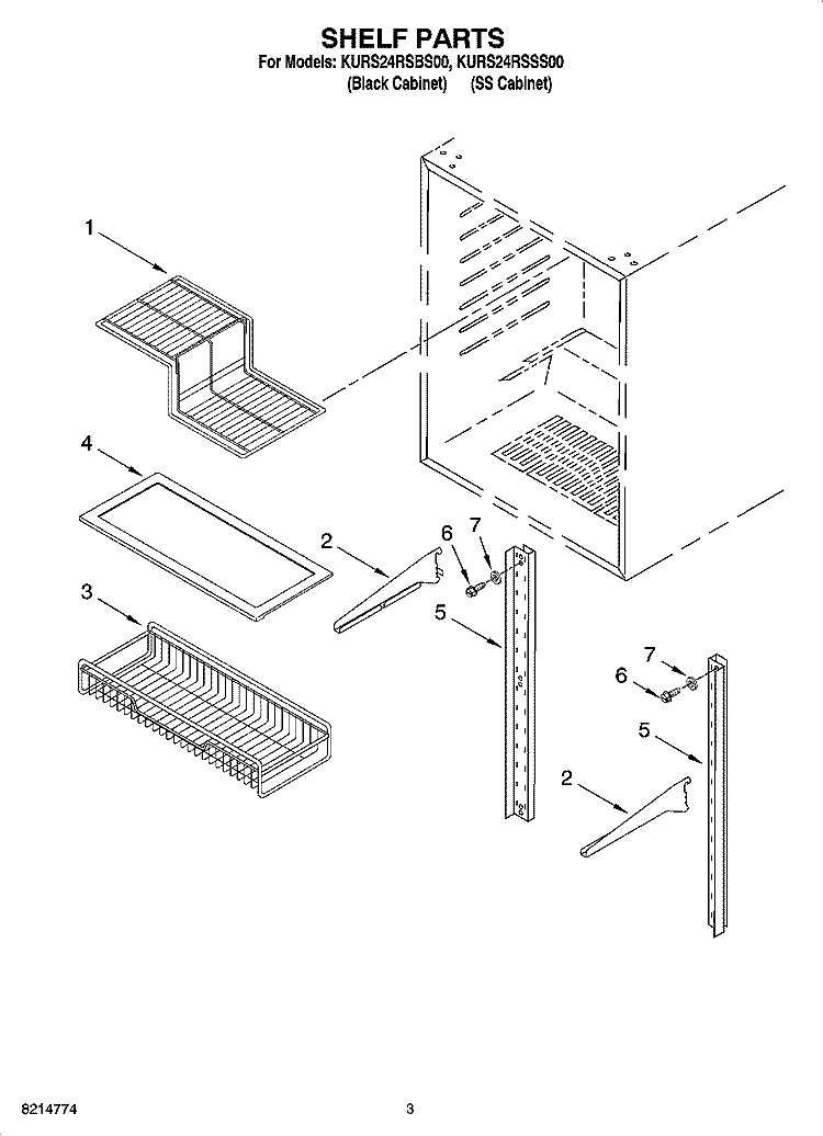 SHELF PARTS Diagram and Parts List for KURS24RSBS00  KitchenAid Refrigerator