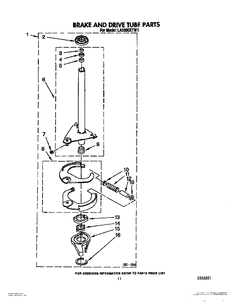 BRAKE AND DRIVE TUBE Diagram and Parts List for LA5600XTG1  Whirlpool Washer