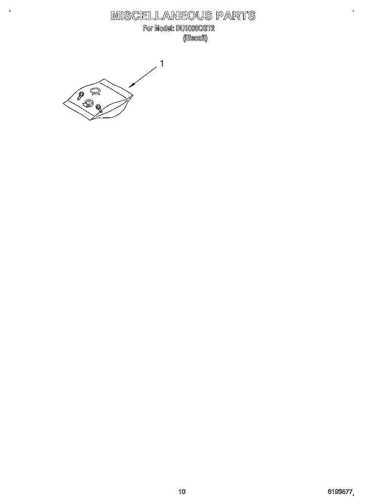 MISCELLANEOUS, OPTIONAL Diagram and Parts List for DU1000CGT2  Whirlpool Dishwasher