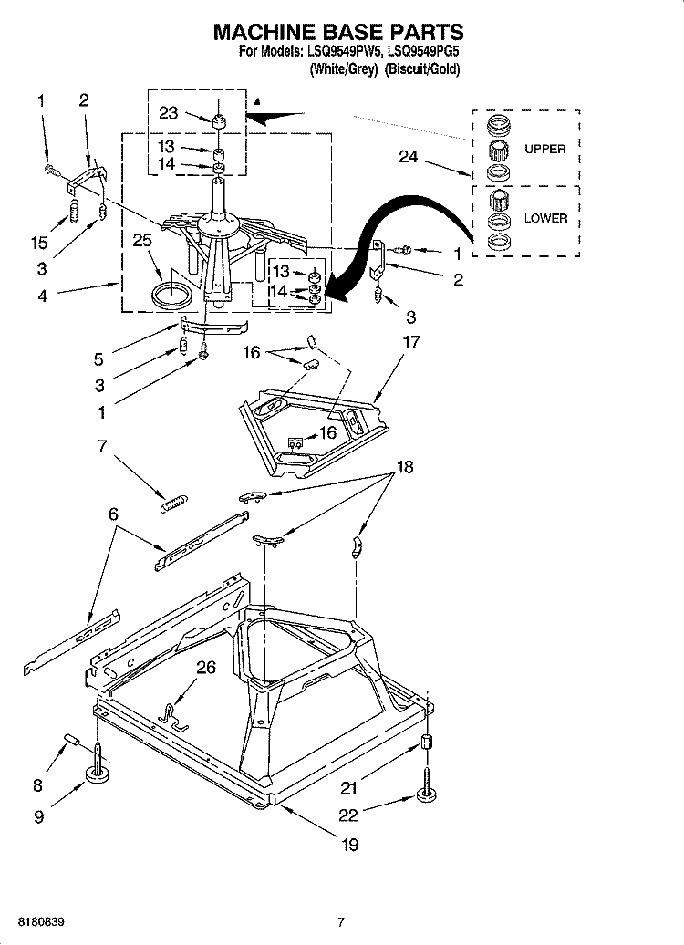 MACHINE BASE PARTS Diagram and Parts List for LSQ9549PG5  Whirlpool Washer