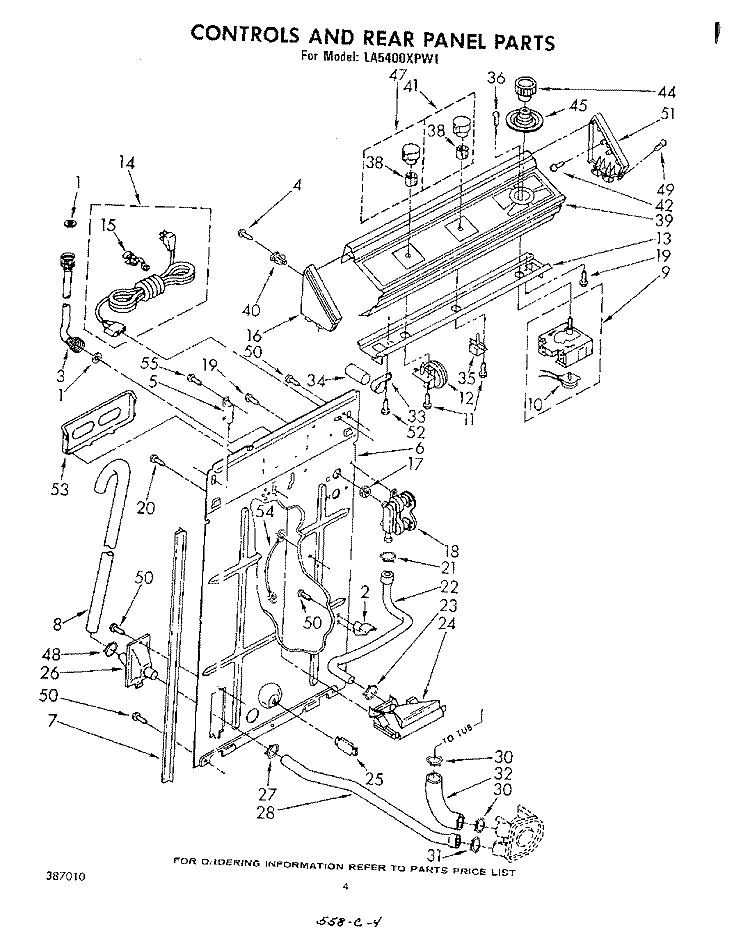 CONTROLS AND REAR PANEL Diagram and Parts List for LA5400XPW1  Whirlpool Washer