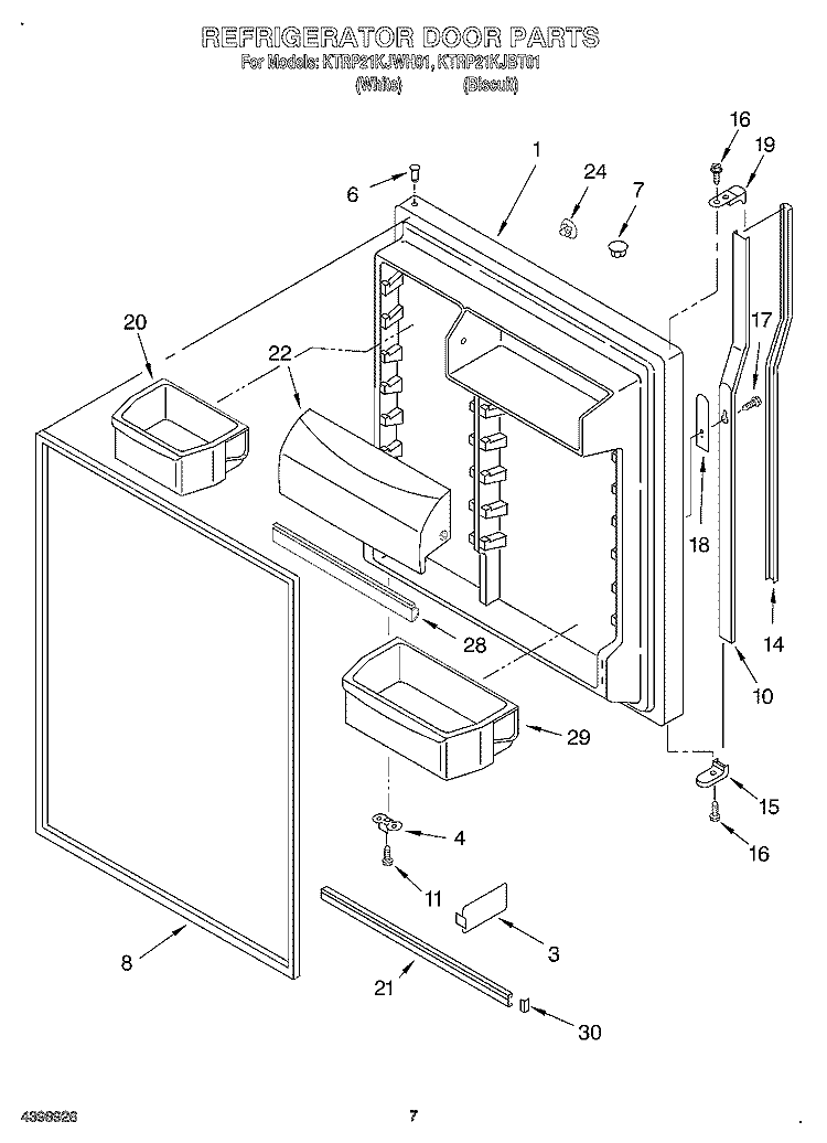 REFRIGERATOR DOOR Diagram and Parts List for KTRP21KJWH01  KitchenAid Refrigerator