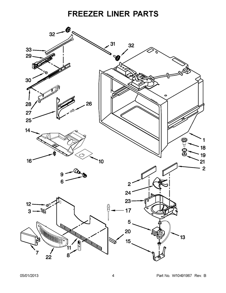 FREEZER LINER PARTS Diagram and Parts List for KBFS22EWMS5  KitchenAid Refrigerator