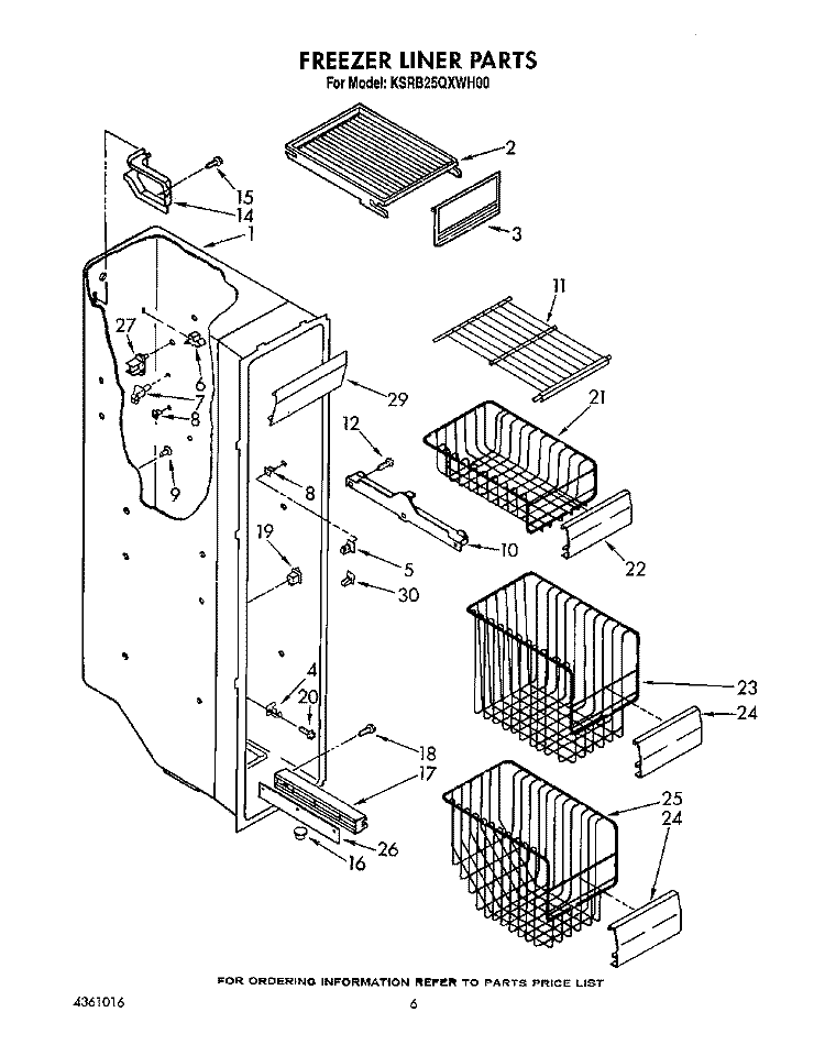 FREEZER LINER Diagram and Parts List for KSRB25QXWH00  KitchenAid Refrigerator