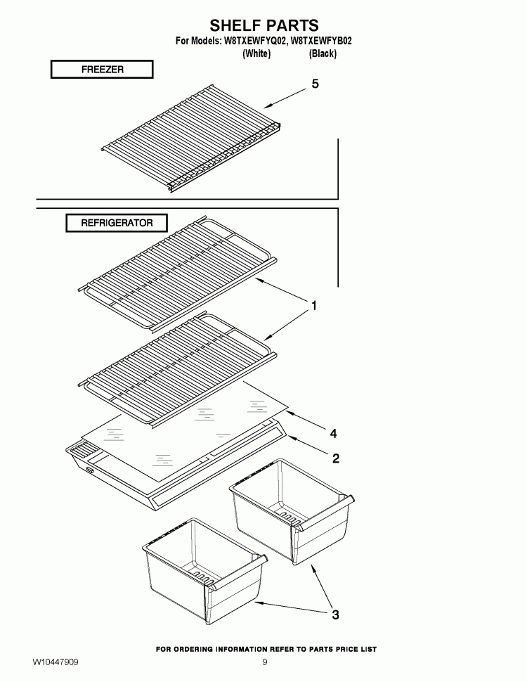 SHELF PARTS Diagram and Parts List for W8TXEWFYB02  Whirlpool Refrigerator