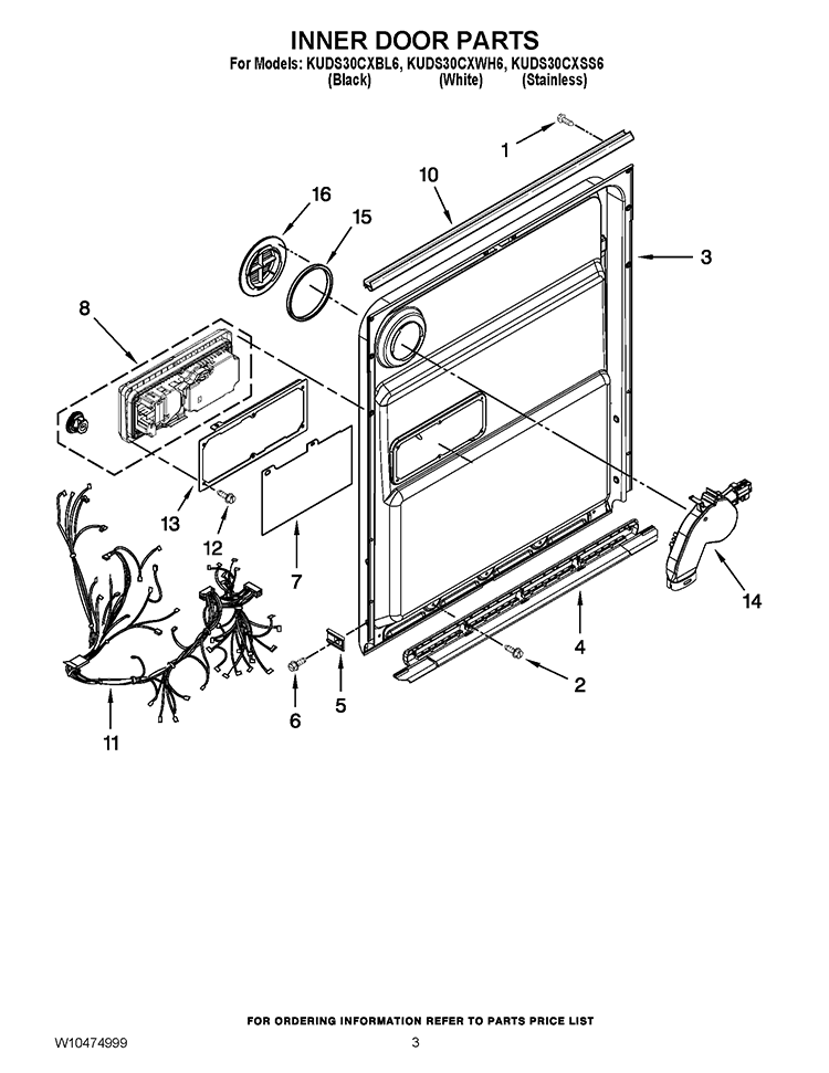 INNER DOOR PARTS Diagram and Parts List for KUDS30CXBL6  KitchenAid Dishwasher