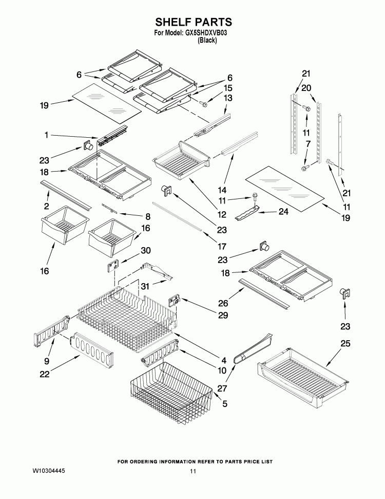 SHELF PARTS Diagram and Parts List for GX5SHDXVB03  Whirlpool Refrigerator