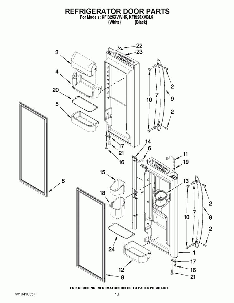 REFRIGERATOR DOOR PARTS Diagram and Parts List for KFIS25XVBL5  KitchenAid Refrigerator