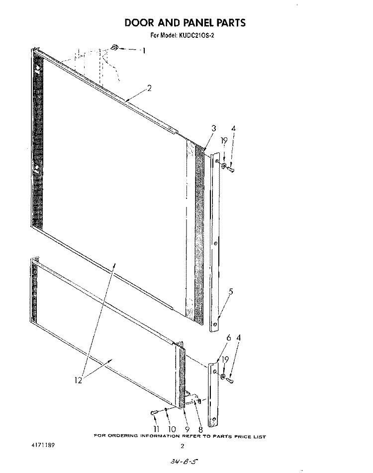 DOOR AND PANEL Diagram and Parts List for KUDC210S2  KitchenAid Dishwasher